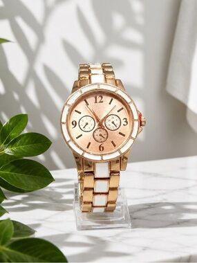 INC Rose Gold and White Women's Bracelet Watch
